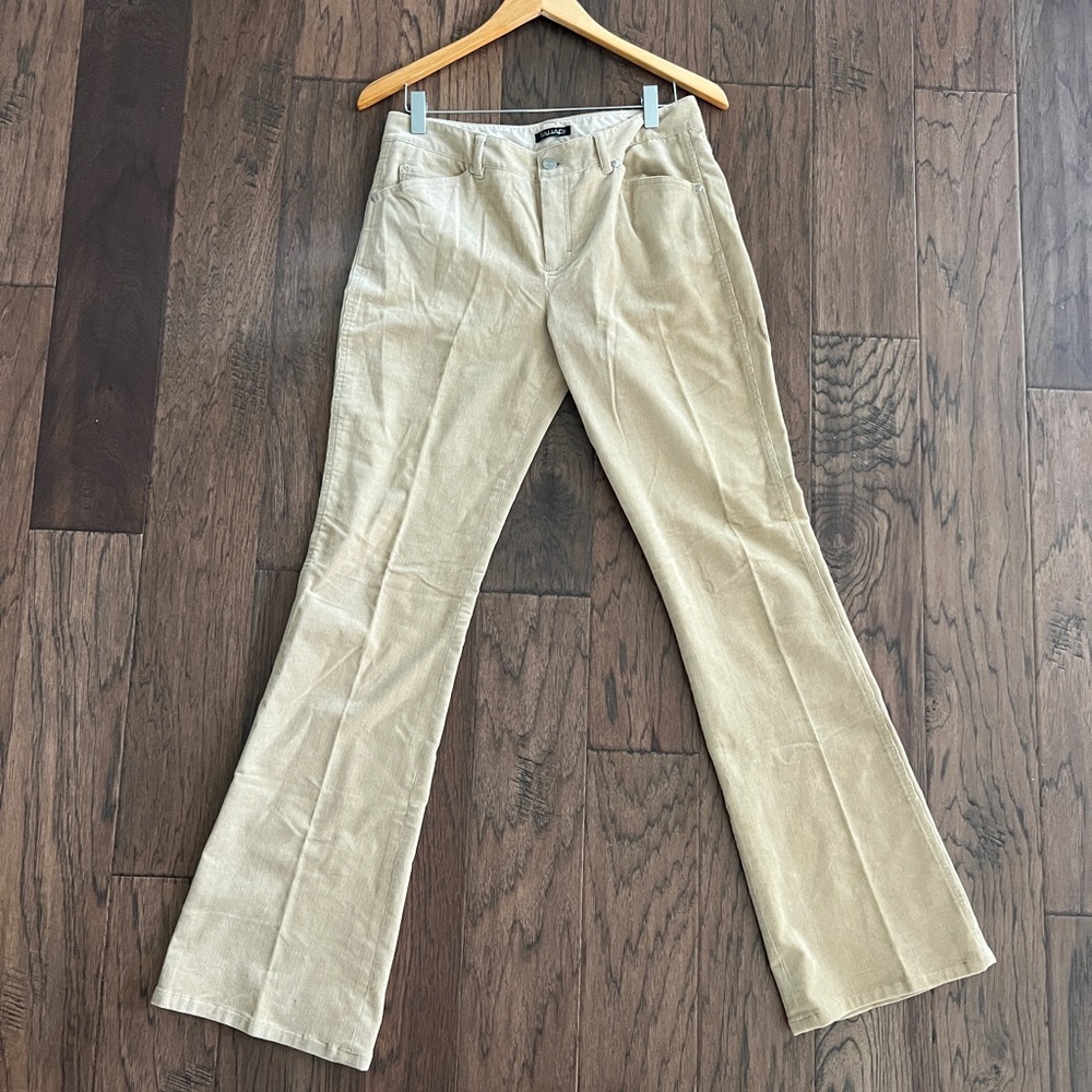 Women's TAHARI Khaki Corduroy Flare Leg Boho Pants Size 6 Cotton Blend